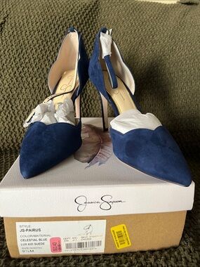 Jessica Simpson Celestial Blue Suede D'Orsay Pointed Toe Heels